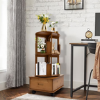 Hoomly 360° Rotating Bamboo End Table with Storage Drawer & Wheels