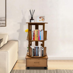 Hoomly 360° Rotating Bamboo End Table with Storage Drawer & Wheels