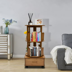 Hoomly 360° Rotating Bamboo End Table with Storage Drawer & Wheels