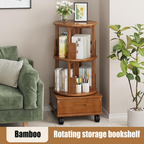 Hoomly 360° Rotating Bamboo End Table with Storage Drawer & Wheels