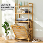 Bamboo Storage Organizer Rack with Built-In Laundry Hamper