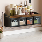 Premium Walnut Wood Wall Mounted Spice Rack with Storage Drawers