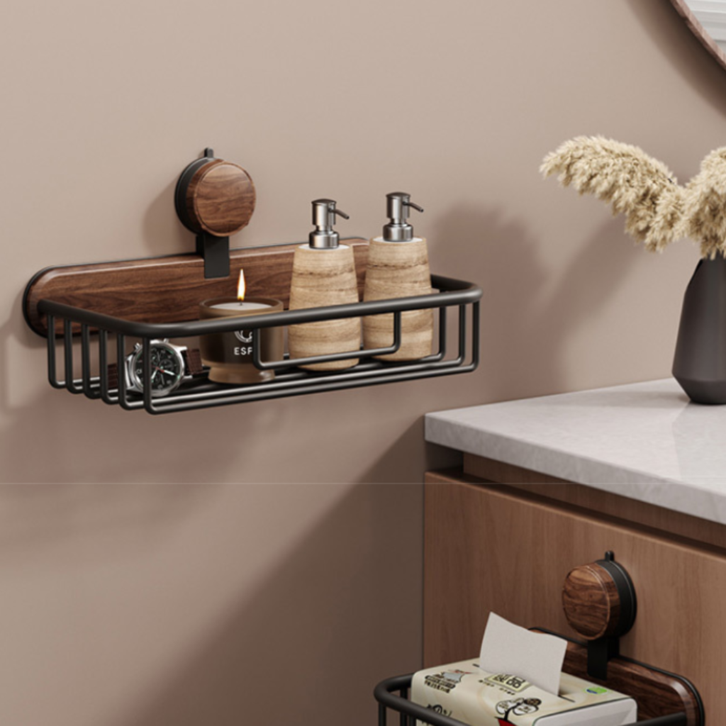Walnut Wall-Mounted Rust-Resistant Carbon Steel Storage Shelf