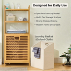 Bamboo Storage Organizer Rack with Built-In Laundry Hamper