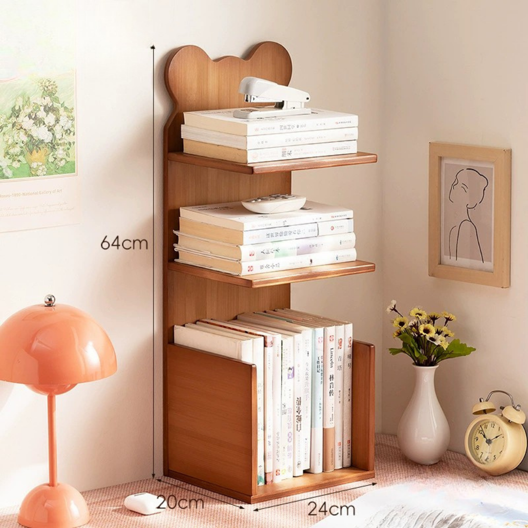 Hoomly Pure Bamboo Bear-Shaped Desktop Bookshelf Organizer