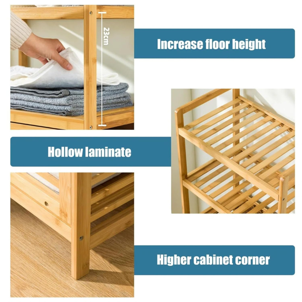 Bamboo Storage Organizer Rack with Built-In Laundry Hamper