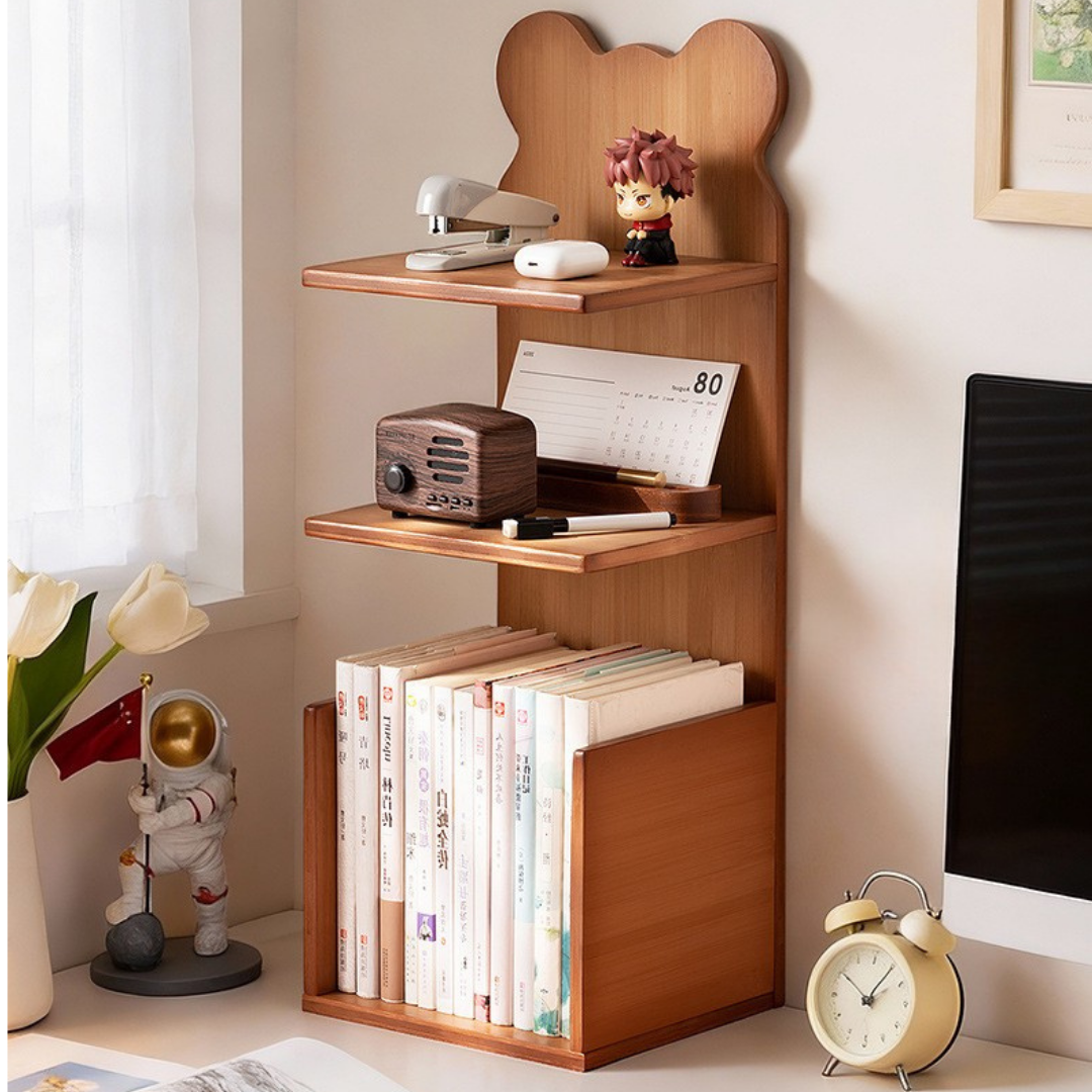 Hoomly Pure Bamboo Bear-Shaped Desktop Bookshelf Organizer