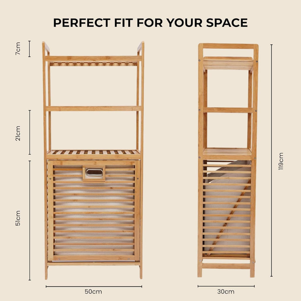 Bamboo Storage Organizer Rack with Built-In Laundry Hamper