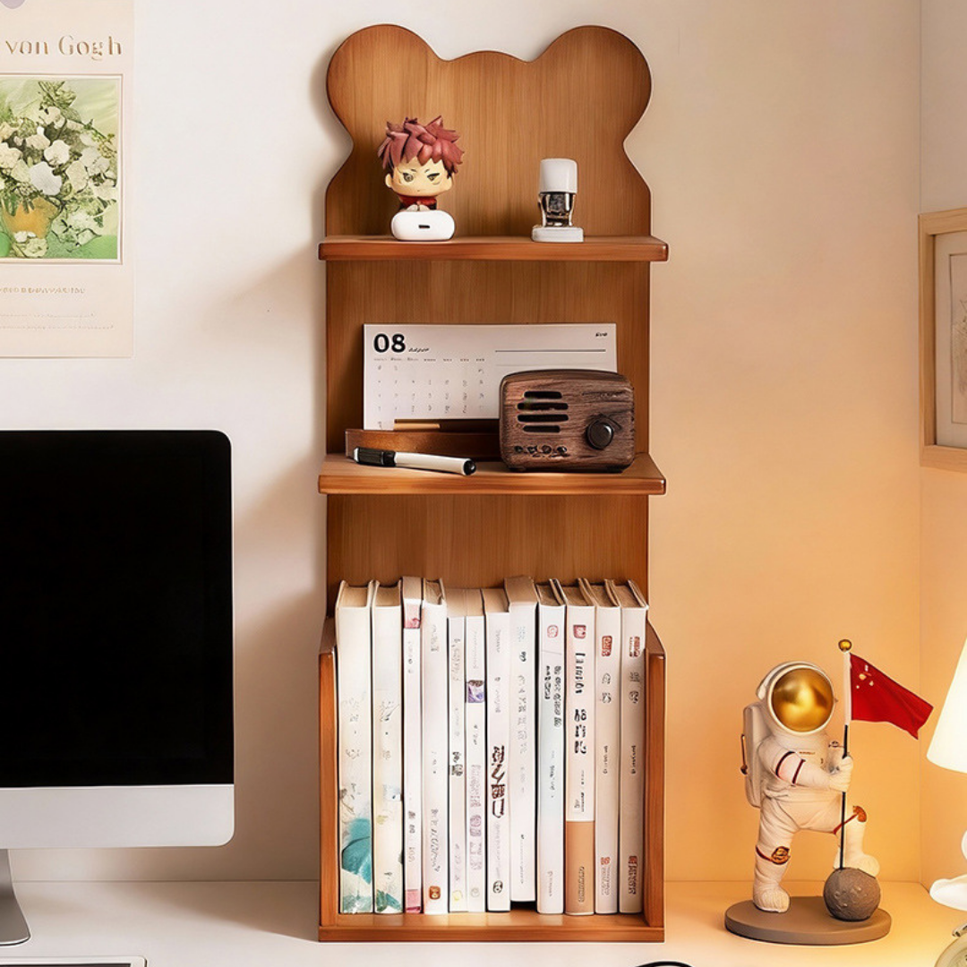 Hoomly Pure Bamboo Bear-Shaped Desktop Bookshelf Organizer