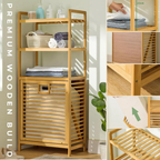 Bamboo Storage Organizer Rack with Built-In Laundry Hamper