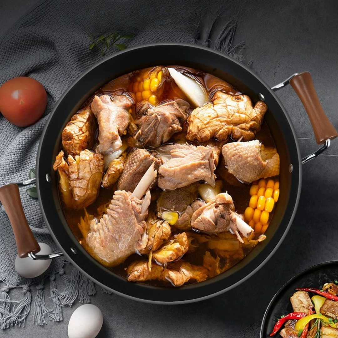 Multi-Purpose Cast Iron Large Capacity Deep Kadai with Wooden Handle