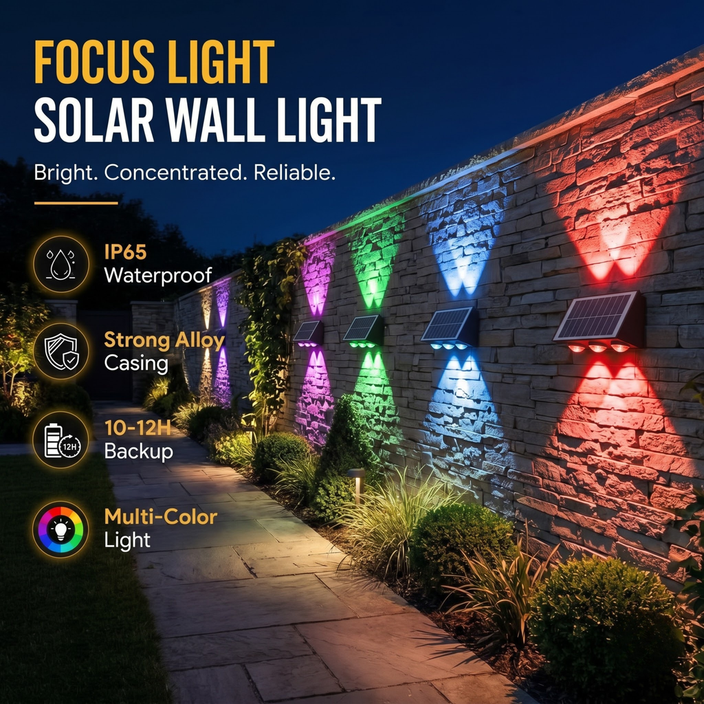 Solar 4 in 1 Colour Up & Down Wall Light – LED Focus Waterproof Outdoor Light