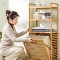 Bamboo Storage Organizer Rack with Built-In Laundry Hamper