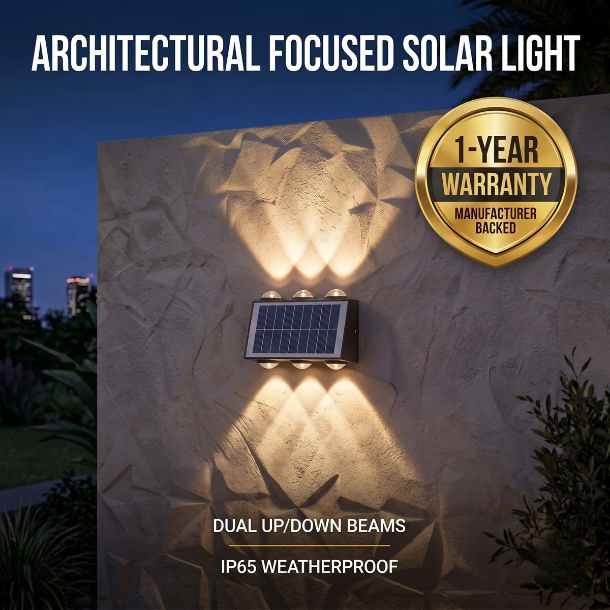 Solar 4 in 1 Colour Up & Down Wall Light – LED Focus Waterproof Outdoor Light