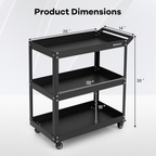 Hoomly Heavy Duty 3-Tier Steel Utility Tool Cart with Lockable Wheels