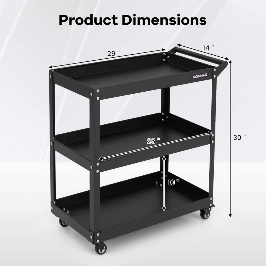 Hoomly Heavy Duty 3-Tier Steel Utility Tool Cart with Lockable Wheels