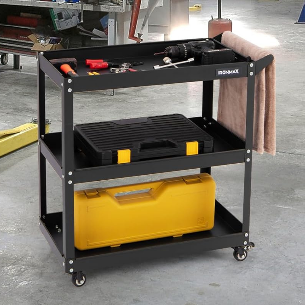 Hoomly Heavy Duty 3-Tier Steel Utility Tool Cart with Lockable Wheels