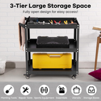 Hoomly Heavy Duty 3-Tier Steel Utility Tool Cart with Lockable Wheels