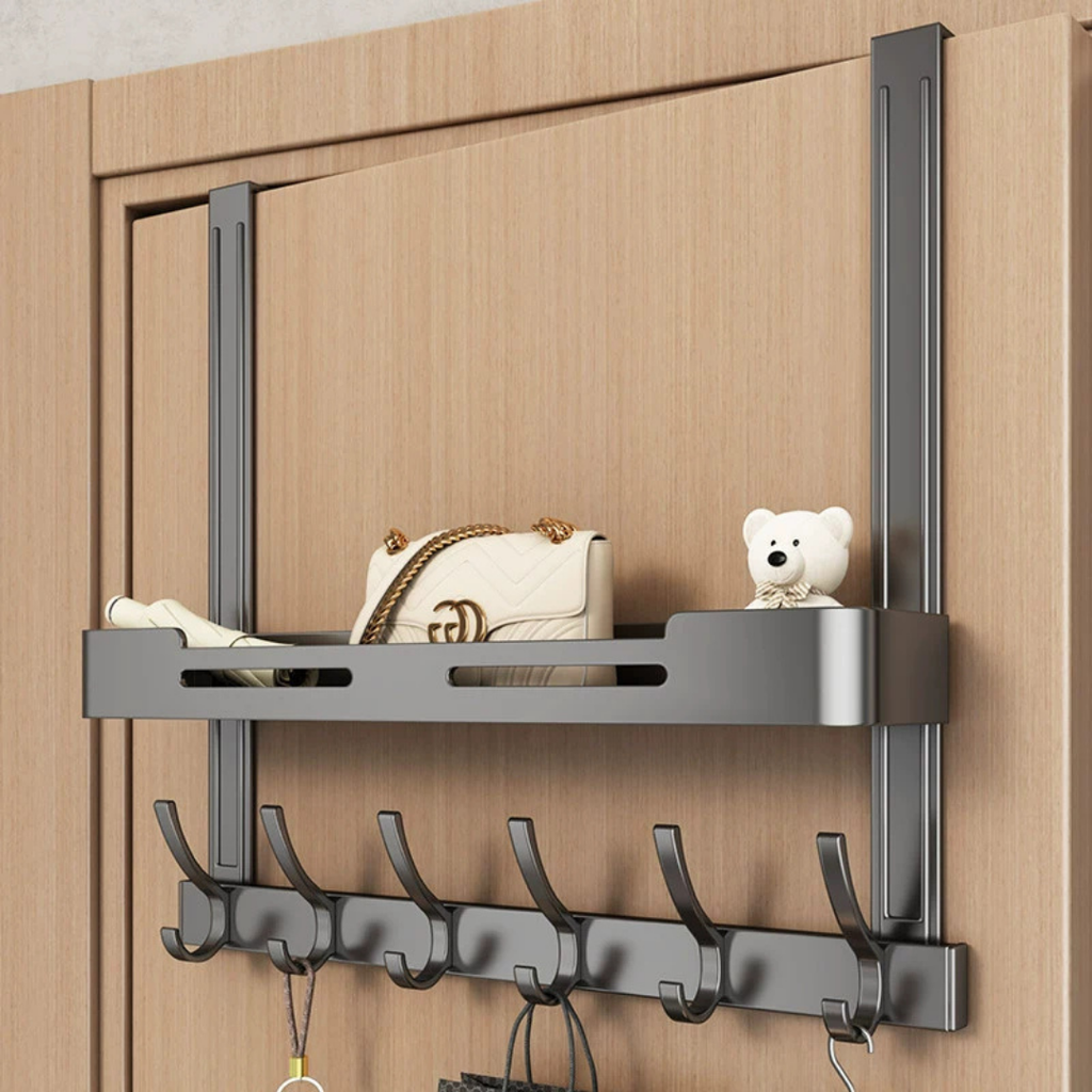 Hoomly Heavy Duty Over The Door Hook Rack with Foldable Storage & Drying Design