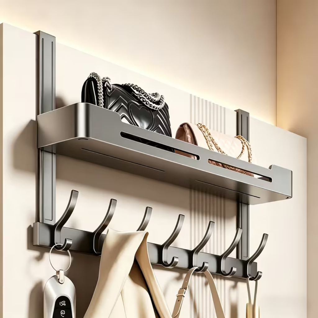Hoomly Heavy Duty Over The Door Hook Rack with Foldable Storage & Drying Design