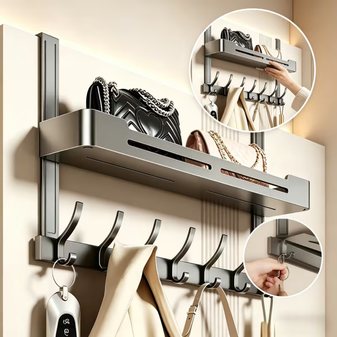 Hoomly Heavy Duty Over The Door Hook Rack with Foldable Storage & Drying Design