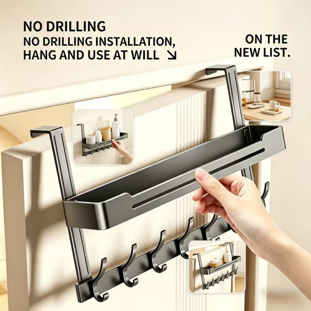 Hoomly Heavy Duty Over The Door Hook Rack with Foldable Storage & Drying Design