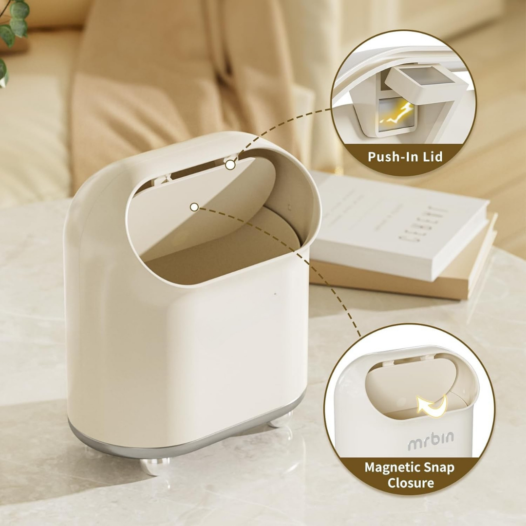 Hoomly Compact 2.5L Mini Trash Can with Lid