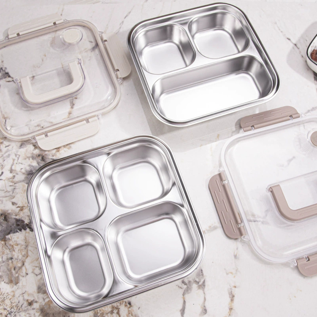 Multi Compartment Stainless Steel Airtight Lunch Box with Lid
