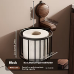 Premium Walnut Finish Suction Toilet Paper Holder with Multipurpose Bathroom Shelf