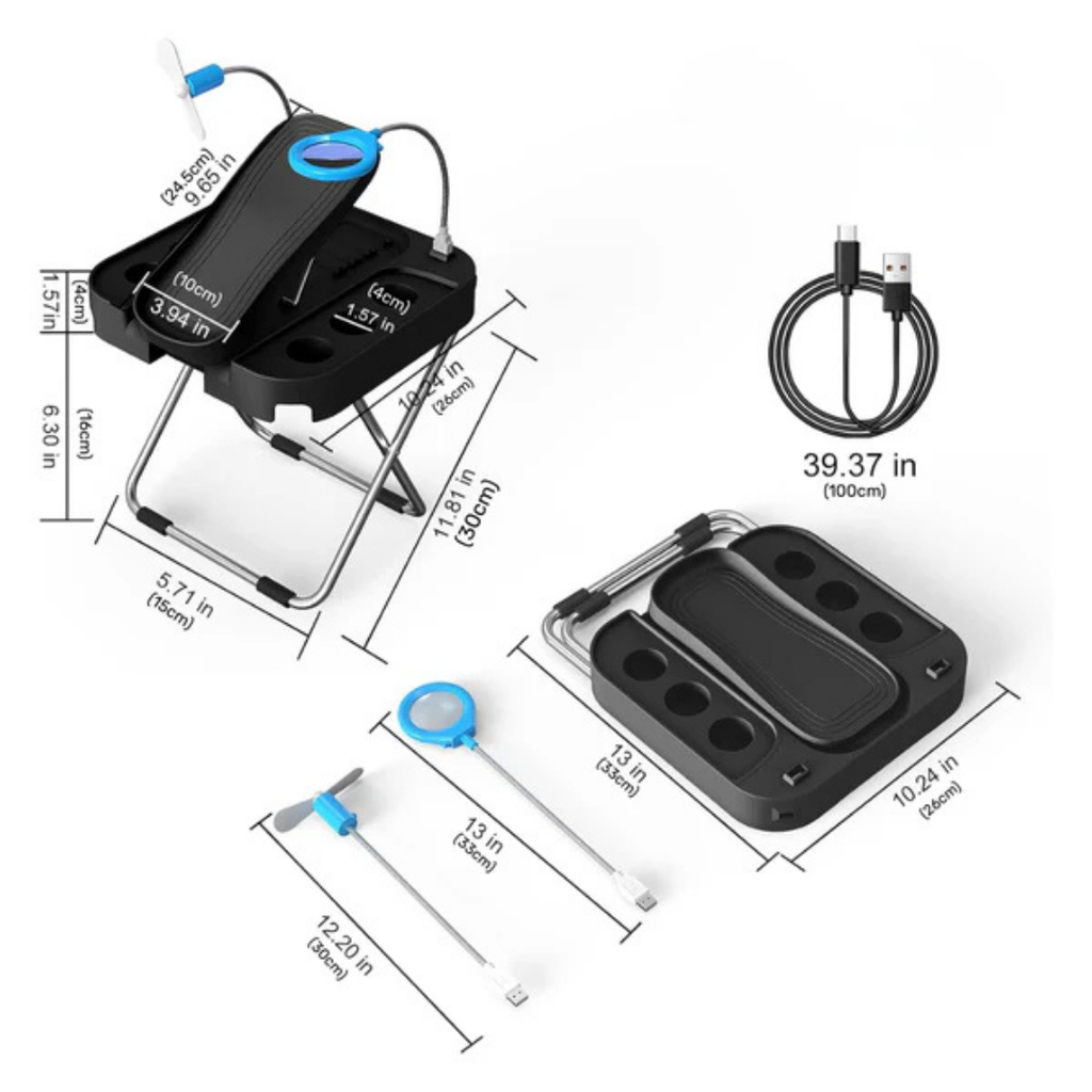 Hoomly Adjustable Foldable Pedicure Stool with LED Magnifier, Drying Fan & Storage Box