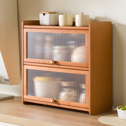 2-Tier Bamboo Acrylic Multipurpose Storage Cabinet with Translucent Flip Door