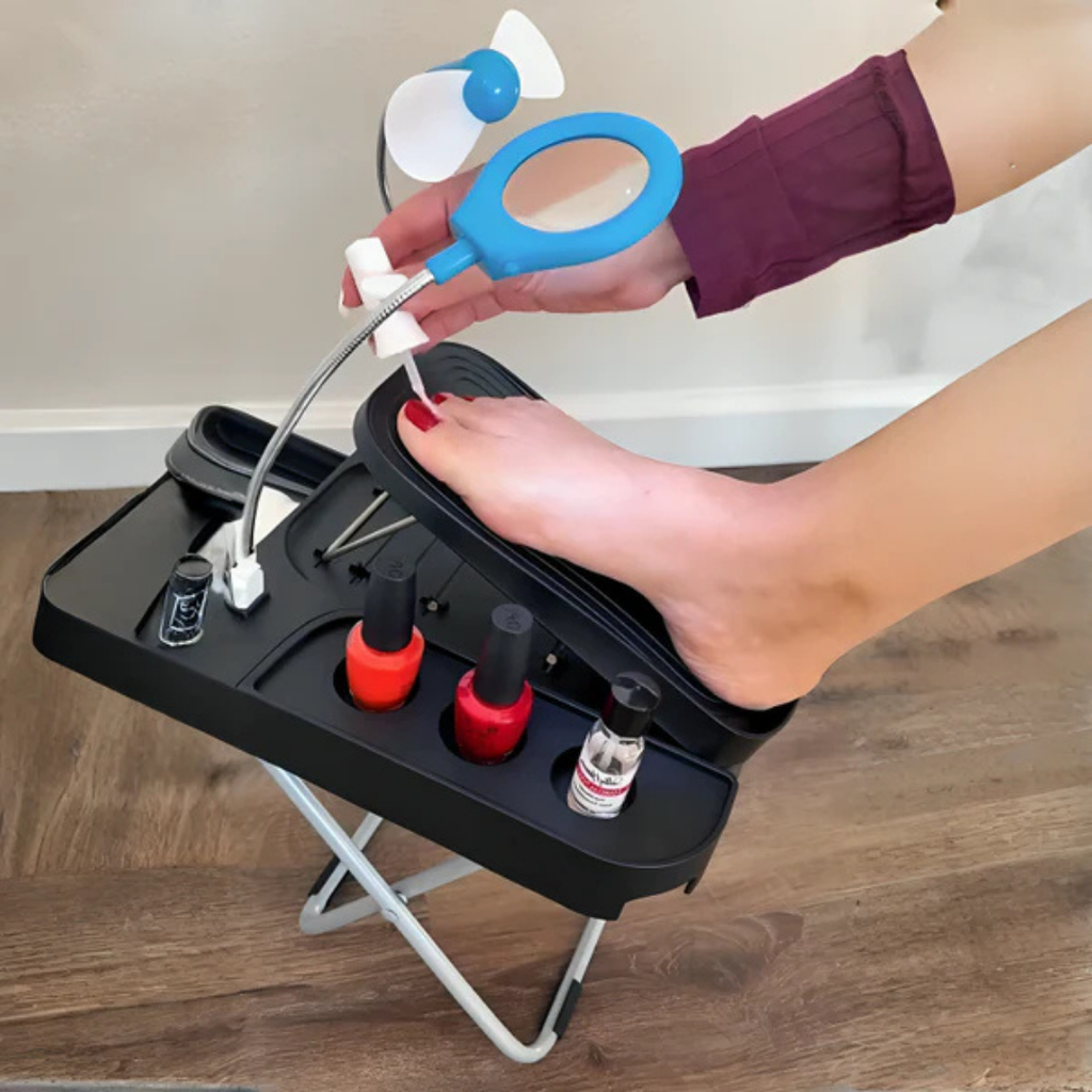 Hoomly Adjustable Foldable Pedicure Stool with LED Magnifier, Drying Fan & Storage Box