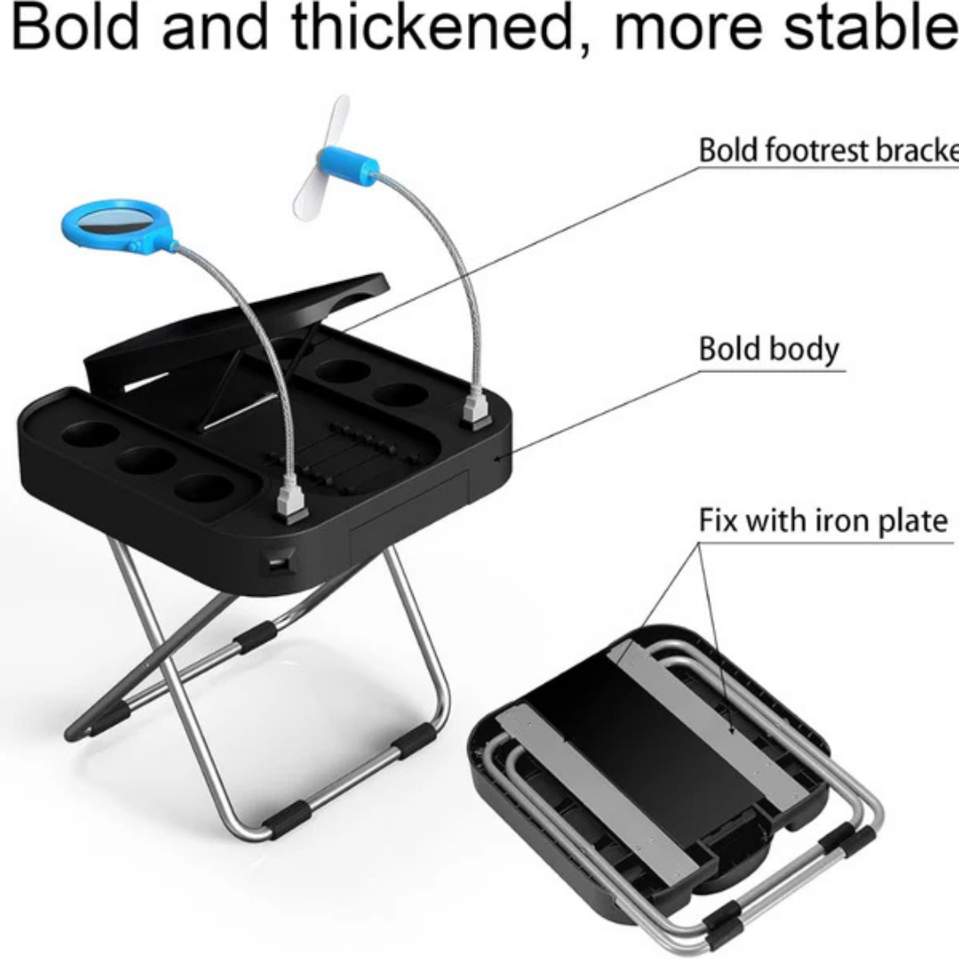 Hoomly Adjustable Foldable Pedicure Stool with LED Magnifier, Drying Fan & Storage Box