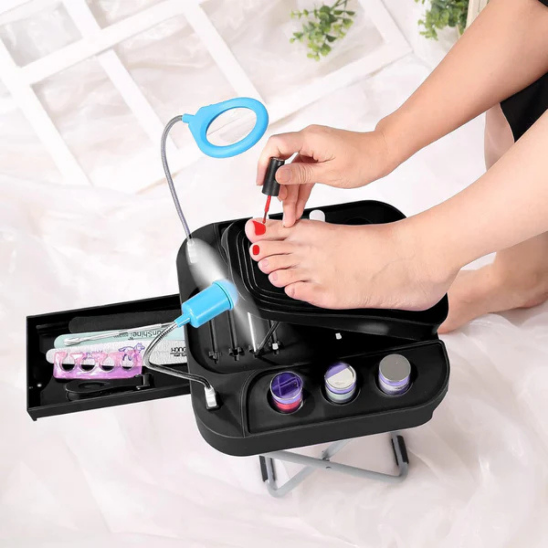 Hoomly Adjustable Foldable Pedicure Stool with LED Magnifier, Drying Fan & Storage Box