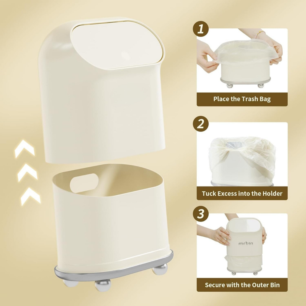 Hoomly Compact 2.5L Mini Trash Can with Lid