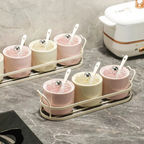 Premium Ceramic Kitchen Seasoning Jar Set with Spoon & Metal Organizer Rack