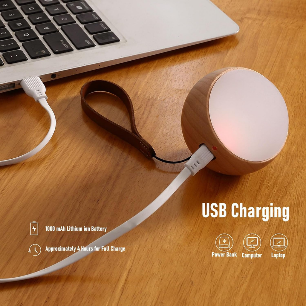 Hoomly Voice Control Wooden Hanging Night Light with Warm LED Glow & USB Charging