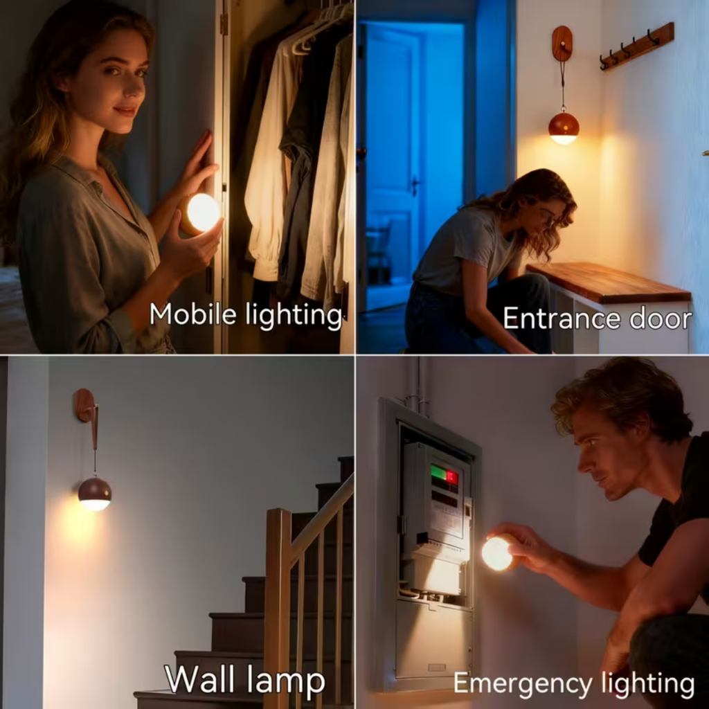 Hoomly Voice Control Wooden Hanging Night Light with Warm LED Glow & USB Charging