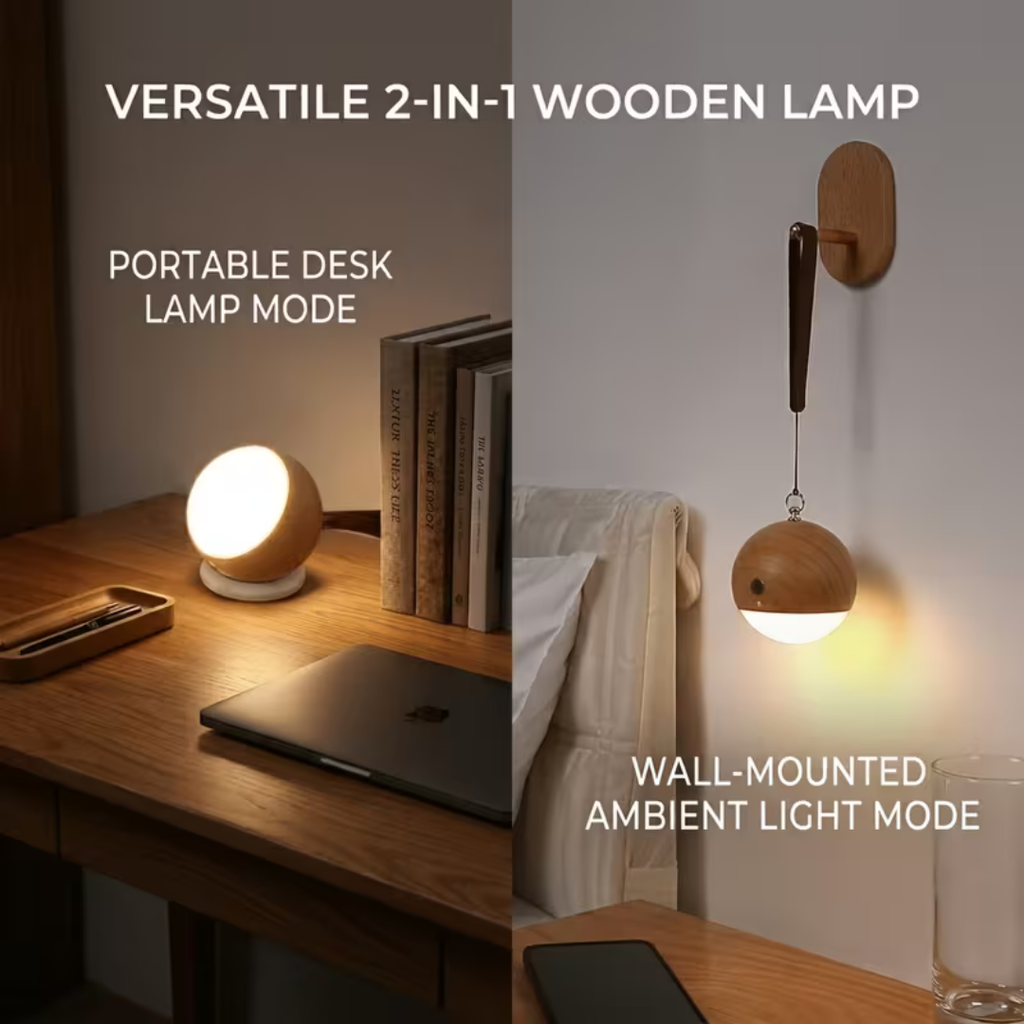Hoomly Voice Control Wooden Hanging Night Light with Warm LED Glow & USB Charging