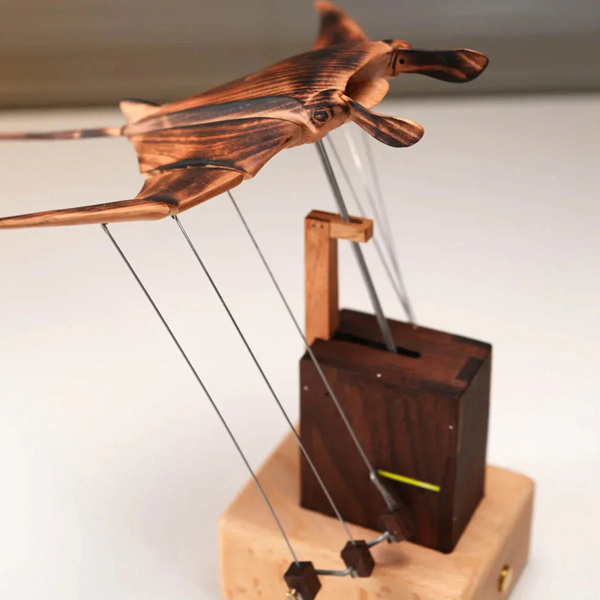 Handcrafted Wooden Manta Ray Automaton Kinetic Art Sculpture