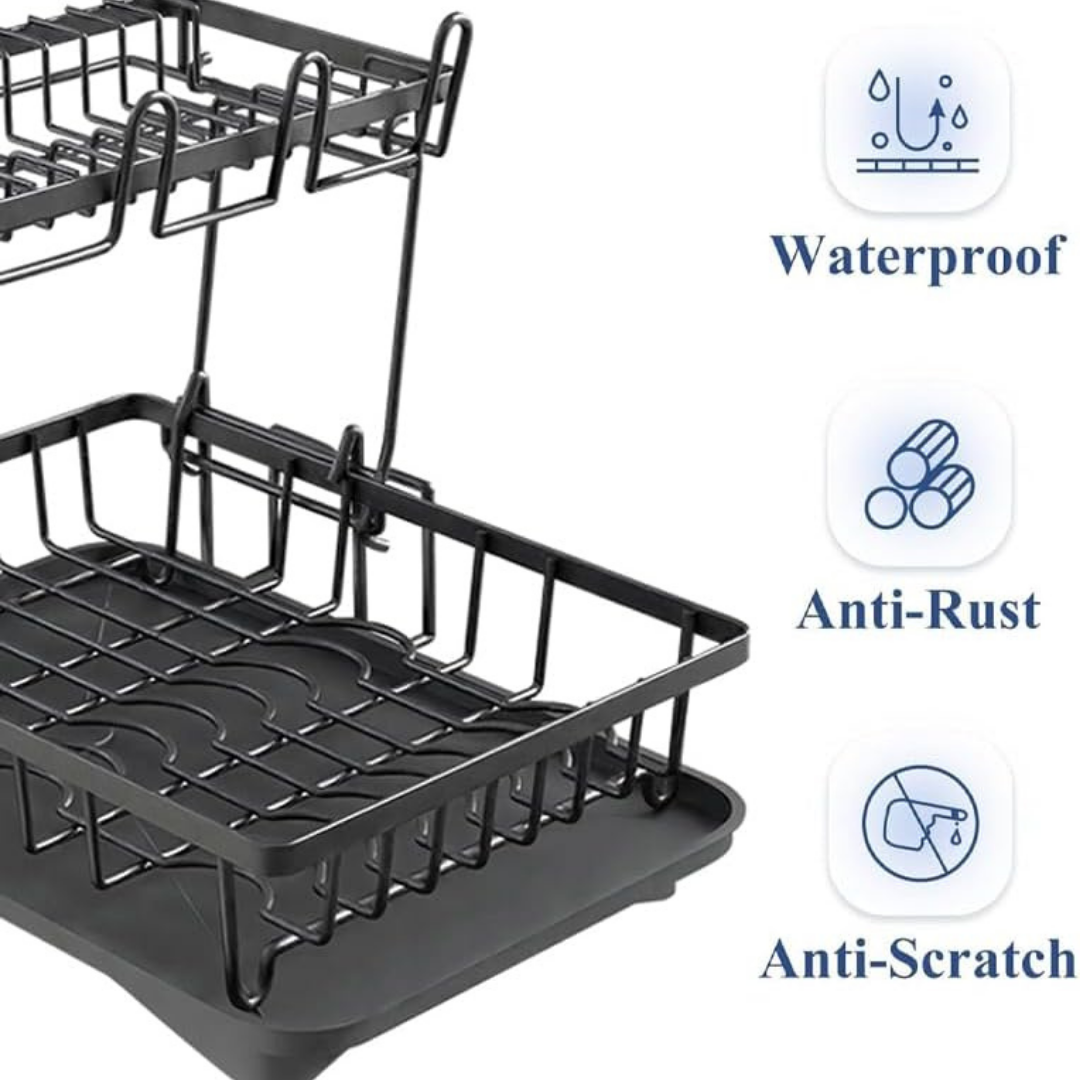 2-Tier Space-Saving Kitchen Dish Drainer Rack
