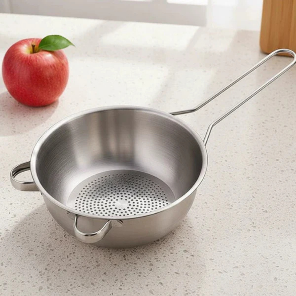 Multipurpose Stainless Steel Draining Sieve Bowl with Heat Resistant Handle