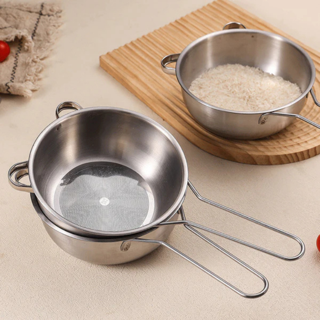 Multipurpose Stainless Steel Draining Sieve Bowl with Heat Resistant Handle