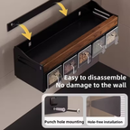 Premium Walnut Wood Wall Mounted Spice Rack with Storage Drawers