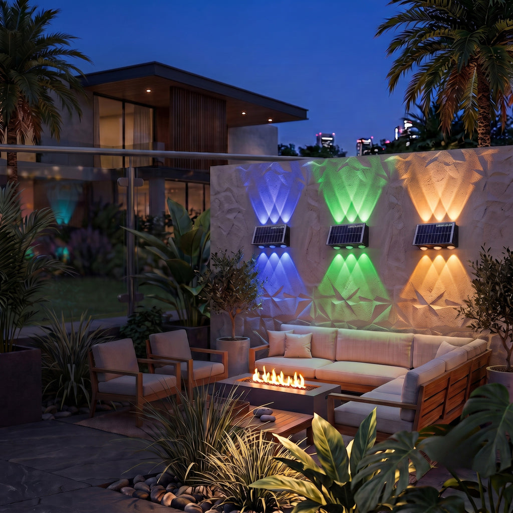 Solar 4 in 1 Colour Up & Down Wall Light – LED Focus Waterproof Outdoor Light