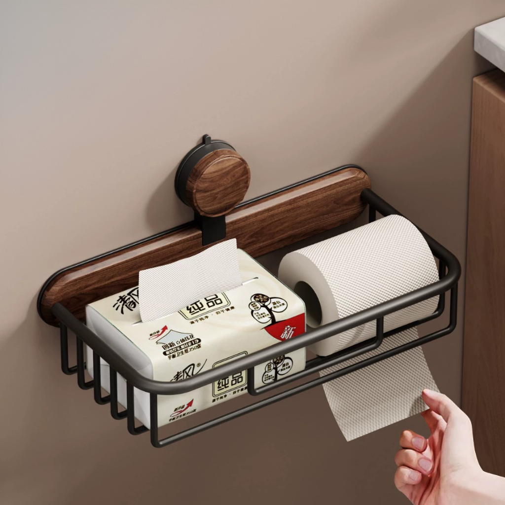 Walnut Wall-Mounted Rust-Resistant Carbon Steel Storage Shelf