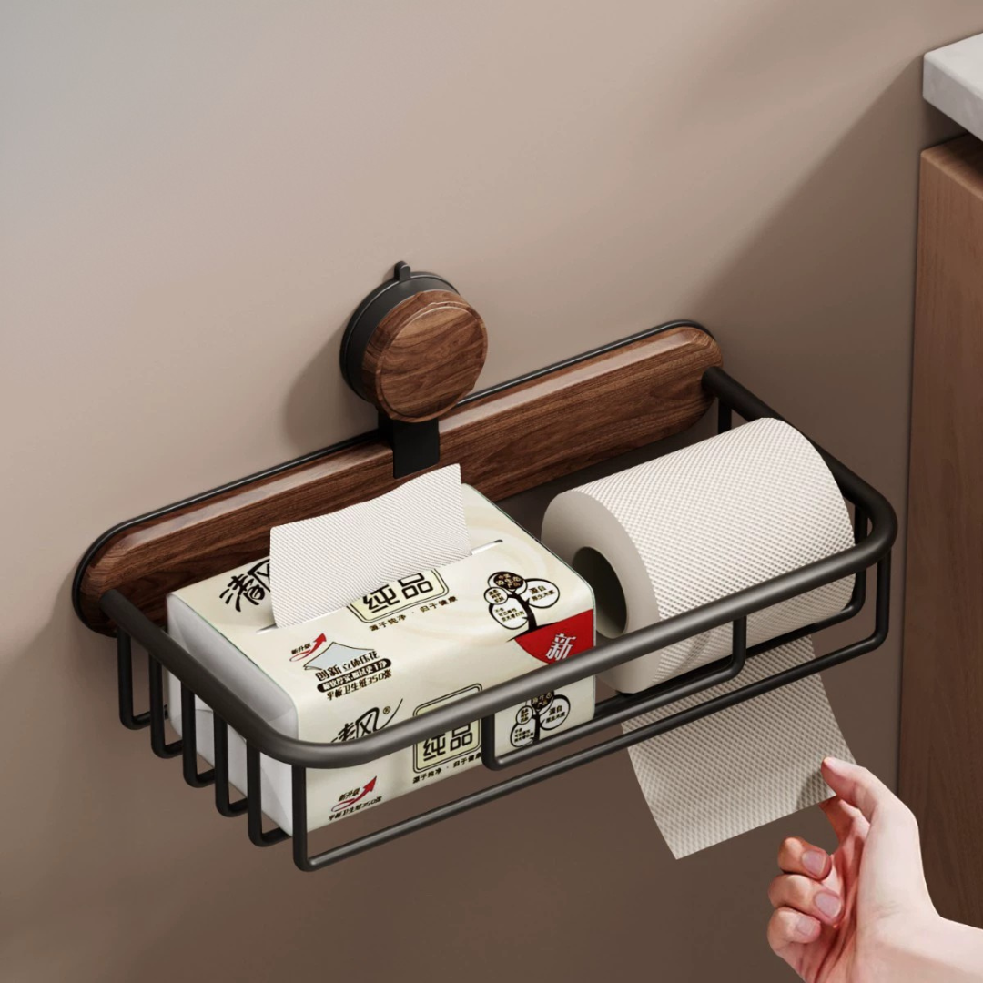 Walnut Wall-Mounted Rust-Resistant Carbon Steel Storage Shelf