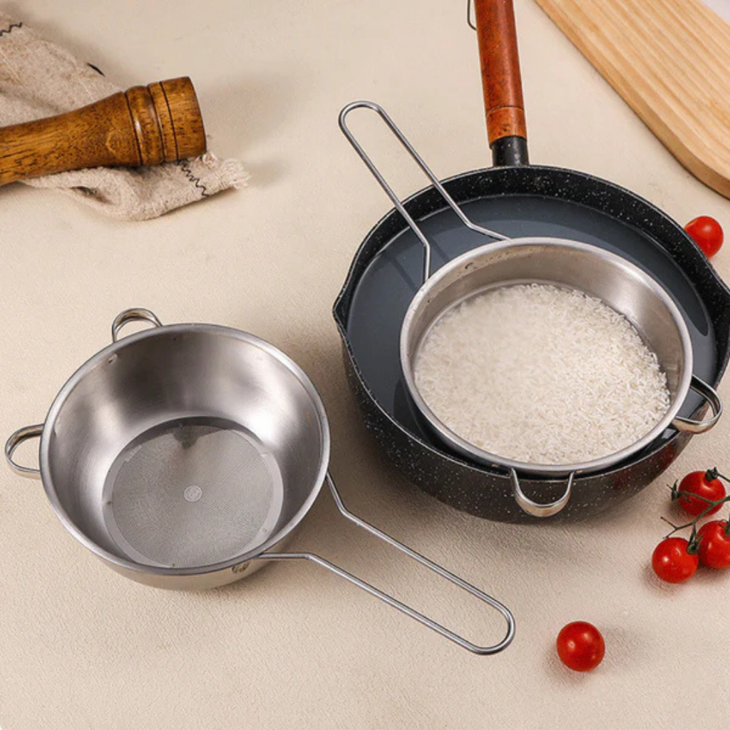 Multipurpose Stainless Steel Draining Sieve Bowl with Heat Resistant Handle