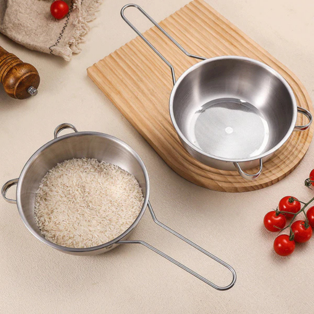 Multipurpose Stainless Steel Draining Sieve Bowl with Heat Resistant Handle