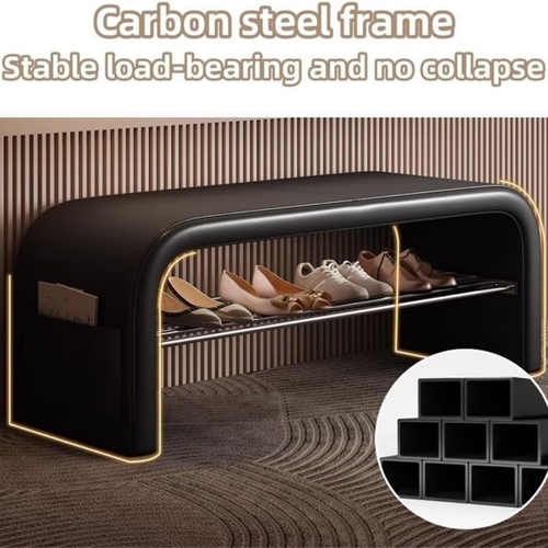 2-Tier Modern PU Leather Shoe Bench with Hidden Pocket